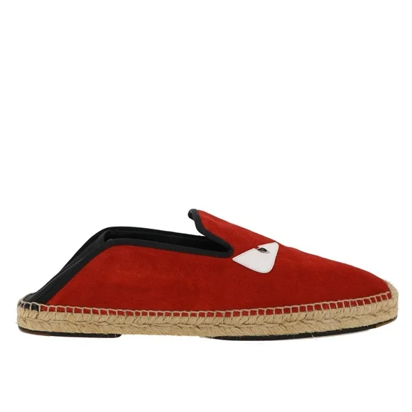 Fendi Monster Bug Eye Espadrilles Red Suede Leather Size 12 US New